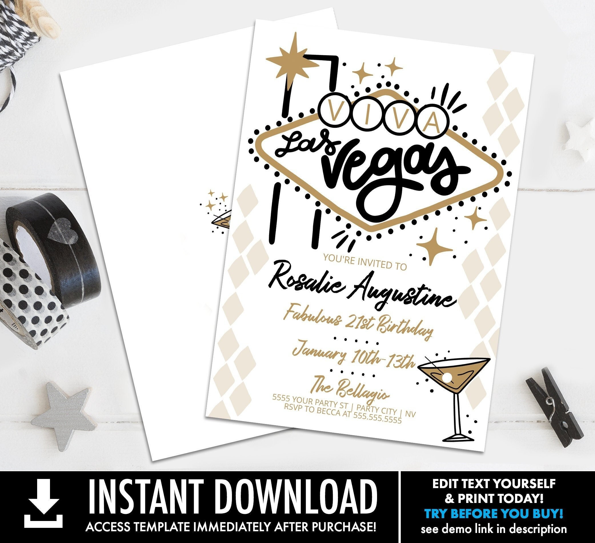 Las Vegas Birthday Invitation, Las Vegas Birthday Weekend Invites