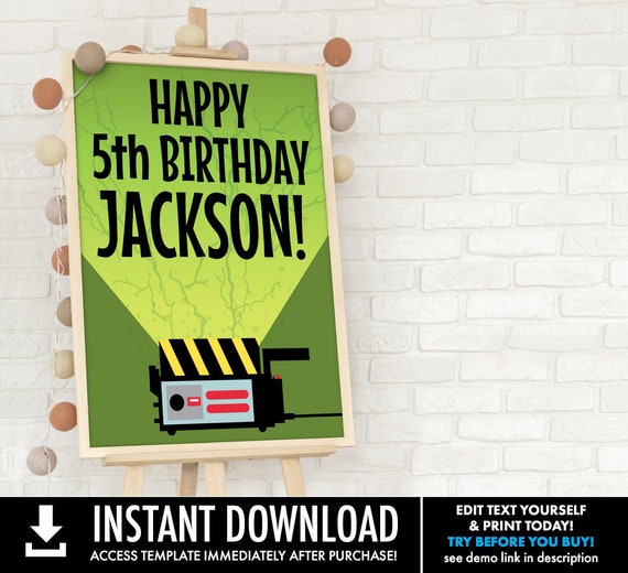 Ghost-buster 18X24 Birthday Sign - Ghost-buster Birthday Party, Slime Party | Self-Edit with CORJL - INSTANT DOWNLOAD Printable Template Il_570xn
