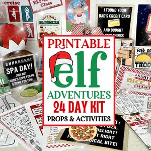 Kit de impressão de elfo de Natal, pacote de mais de 24 dias, acessórios e atividades de elfo de Natal, cartas de despedida de elfo, pacote de ideias e jogos de elfo faça você mesmo