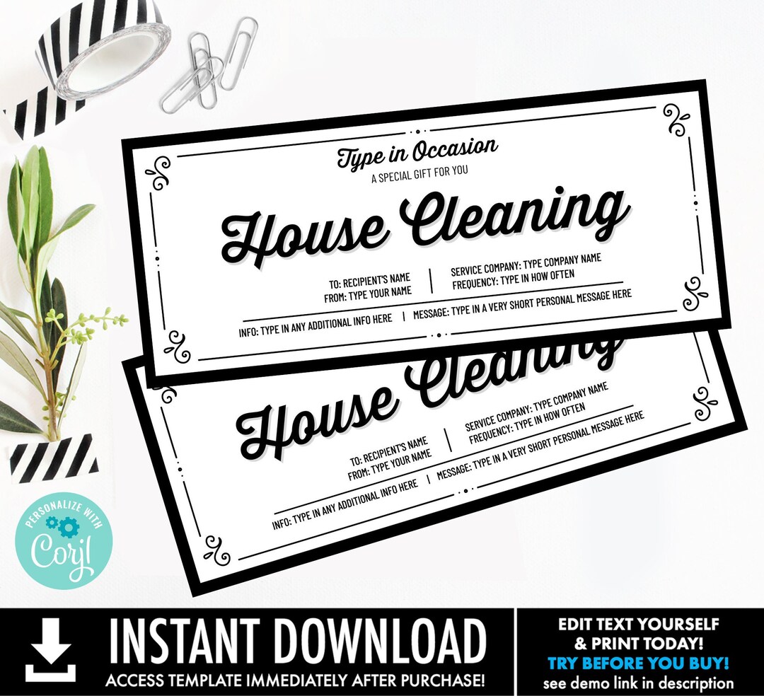 House Cleaning Gift Voucher Any Occasion,gift Certificate,cleaning Gift