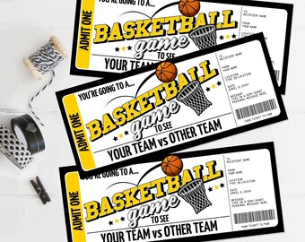 Basketball Ticket Gift Editable Template - Surprise Basketball Game Ticket, Any Occasion | Edit with CANVA - INSTANT DOWNLOAD Printable