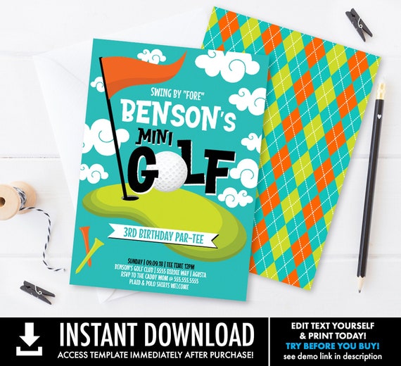 Golf Party Invitation - Mini Golf Party, Golf Par-tee,Hole in One,Golf Birthday | Self-Edit with CORJL - INSTANT DOWNLOAD Printable Template Il_570xn
