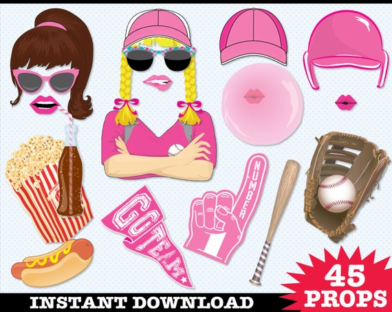 Softball Photo Booth Props, Softball Party, Baseball Birthday, Baseball Party, PINK - Instant Download PDF - 45+ DIY Printable Props Il_570xn