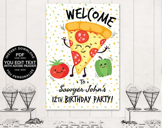 Pizza Party Poster Backdrop - A0 Size, Pizza Party Welcome Sign | Self-Editing Text - INSTANT Download DIY Printable PDF Il_570xn