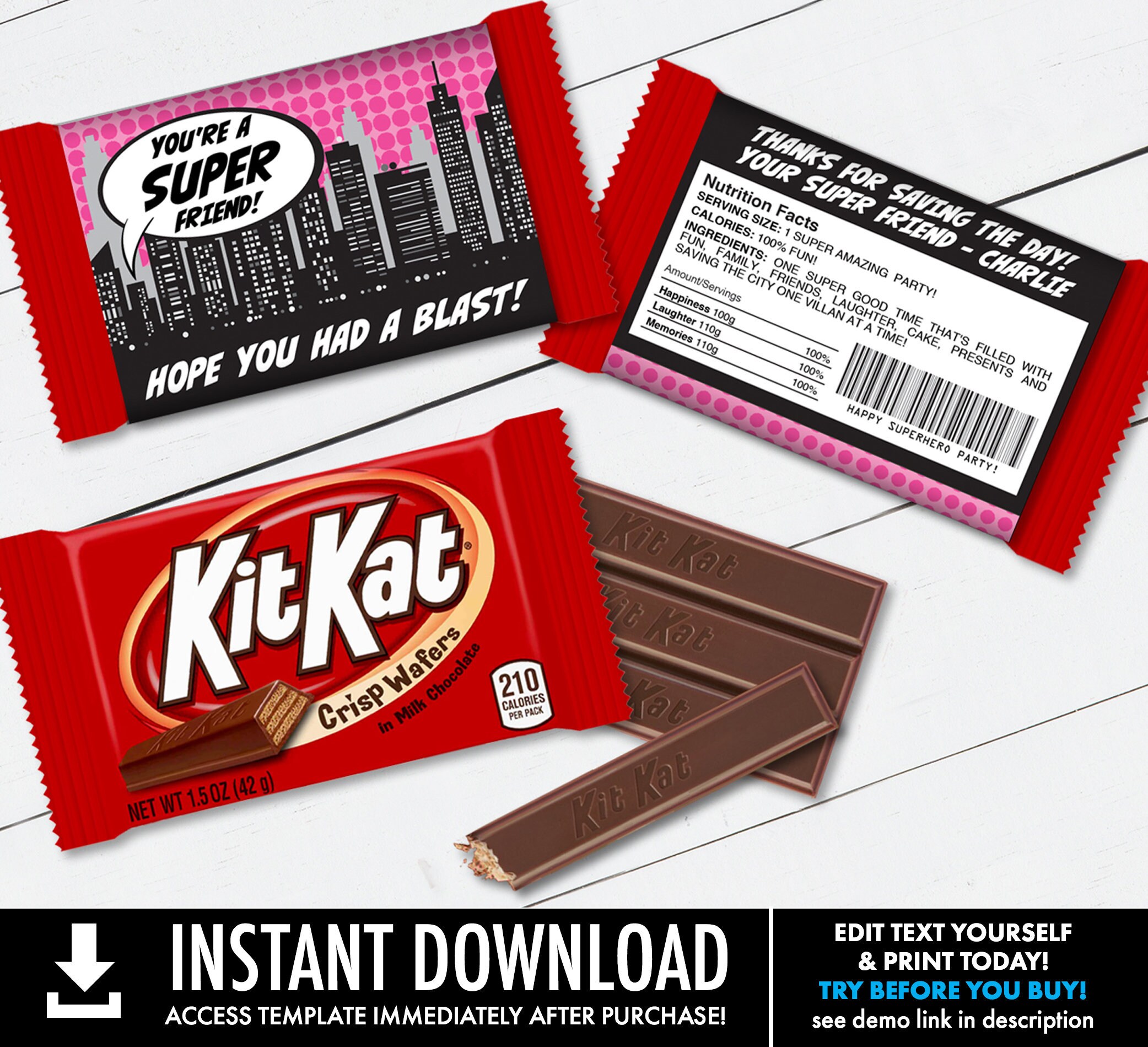 Superhero Candy Bar Wrappers Kit Kat Bar Wraps Baby Shower Etsy