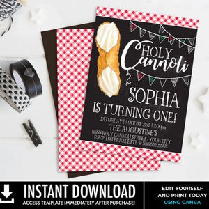 Holy Cannoli Party Invitation, Holy Cannoli Birthday, Italian Party, Pasta Party Theme | Edit with CORJL-INSTANT DOWNLOAD Printable Template
