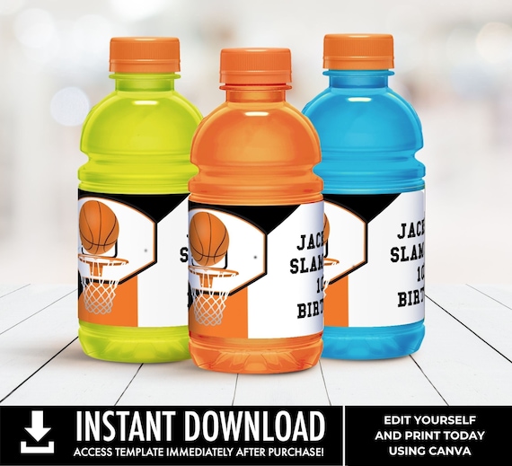 Basketball 12oz Sports Drink Wrap/Label, Drink Label, Basketball Party, Basketball Birthday | Edit with CANVA - INSTANT Download Printable