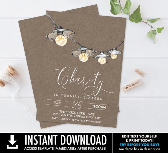 Lights ANY Age Invitation String Lights Invite,Lantern Lights Invite