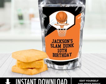 Basketball Party Juice Pouch Label, Juice Pouch Label, Basketball Birthday, Drink Label | Edit Text using CANVA–INSTANT DOWNLOAD Printable