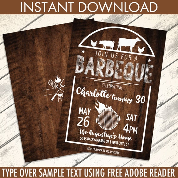 bbq birthday party invitation barbecue invite barbeque birthday