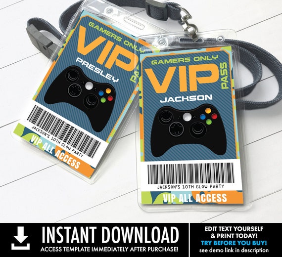 Video Game Badges - Video Game ID Badges, Video Game Birthday, Truck Party, Blue Camo | Self-Edit with CORJL - INSTANT Download Printable Il_570xn