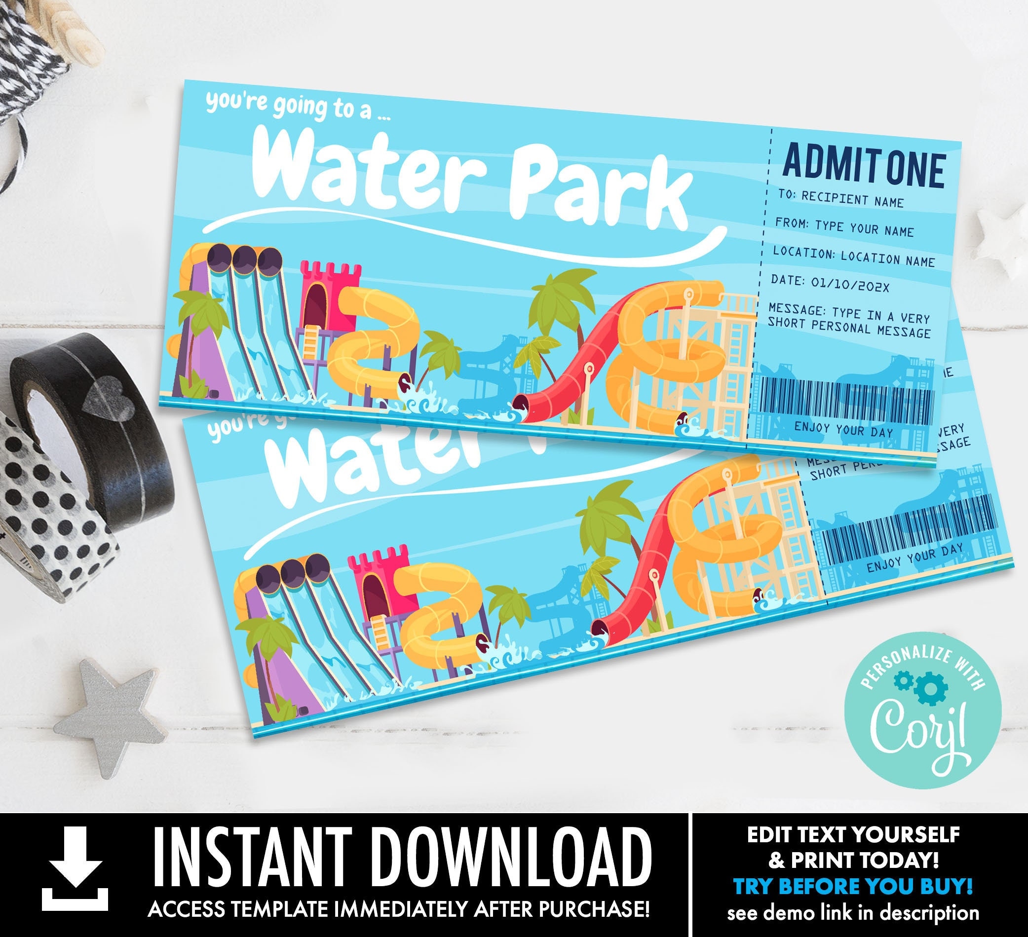 Water Park Gift Certificate Water Park Surprise Gift Voucher Etsy Canada