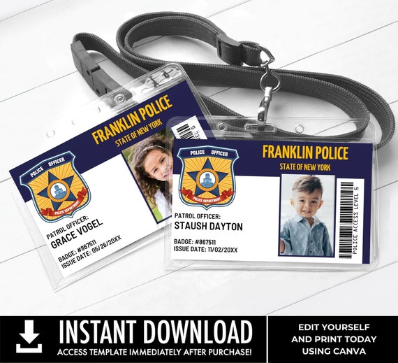 Police ID Badges-First Responder I.D. Badges,Police Party Favor,Police Birthday | Edit with CANVA -INSTANT Download Printable Template