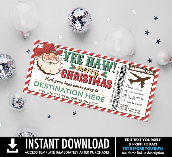 Christmas Boarding Pass Gift Certificate, Vacation Gift Voucher, Plane Ticket Gift | You Persoanlize with CORJL-INSTANT Download Printable