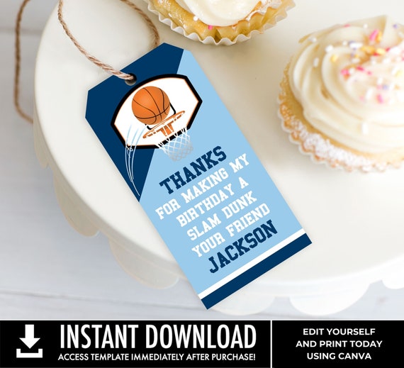 Basketball Favor Tag - Basketball Party,Basketball Birthday,Thank You Tag, Gift Tag | Self-Edit Text with CANVA - INSTANT Download Printable