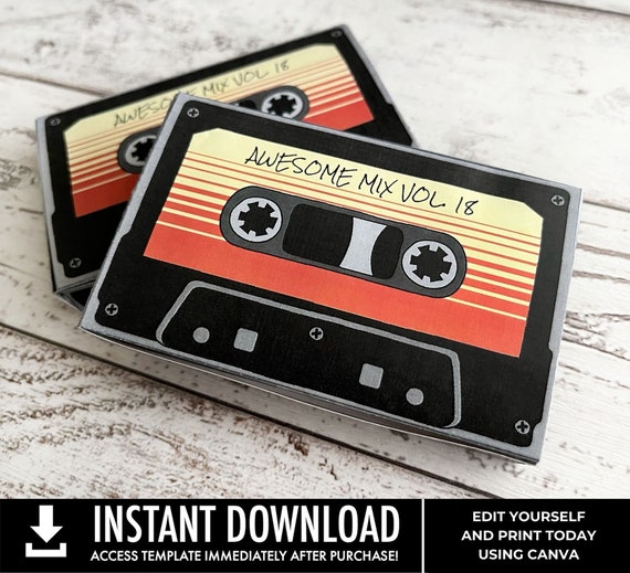 Cassette Tapes - Gift Card Holder, Party Favor Box, Retro Cassette Boxes | Edit Text using CANVA - Instant Download DIY Printable