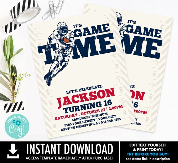 Football Party 8.5"X11" Flyer Sign Invite,It's Game Time,Football,Tailgate Invite | Your Personalize using CORJL–INSTANT DOWNLOAD Printable