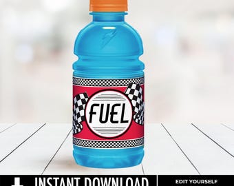 Race Car FUEL 12oz Sports Drink Label, Drink Label, Racing Label, Bottle Wrap | Edit with CANVA - INSTANT Download Printable Template