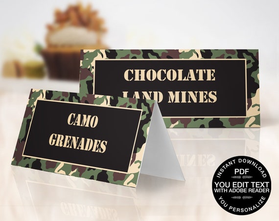 Camo Food Labels - Army Camo Food Label, Hunting Food Label, Military Party, Hunting Party | Editable Text - INSTANT Download Printable PDF Il_570xn