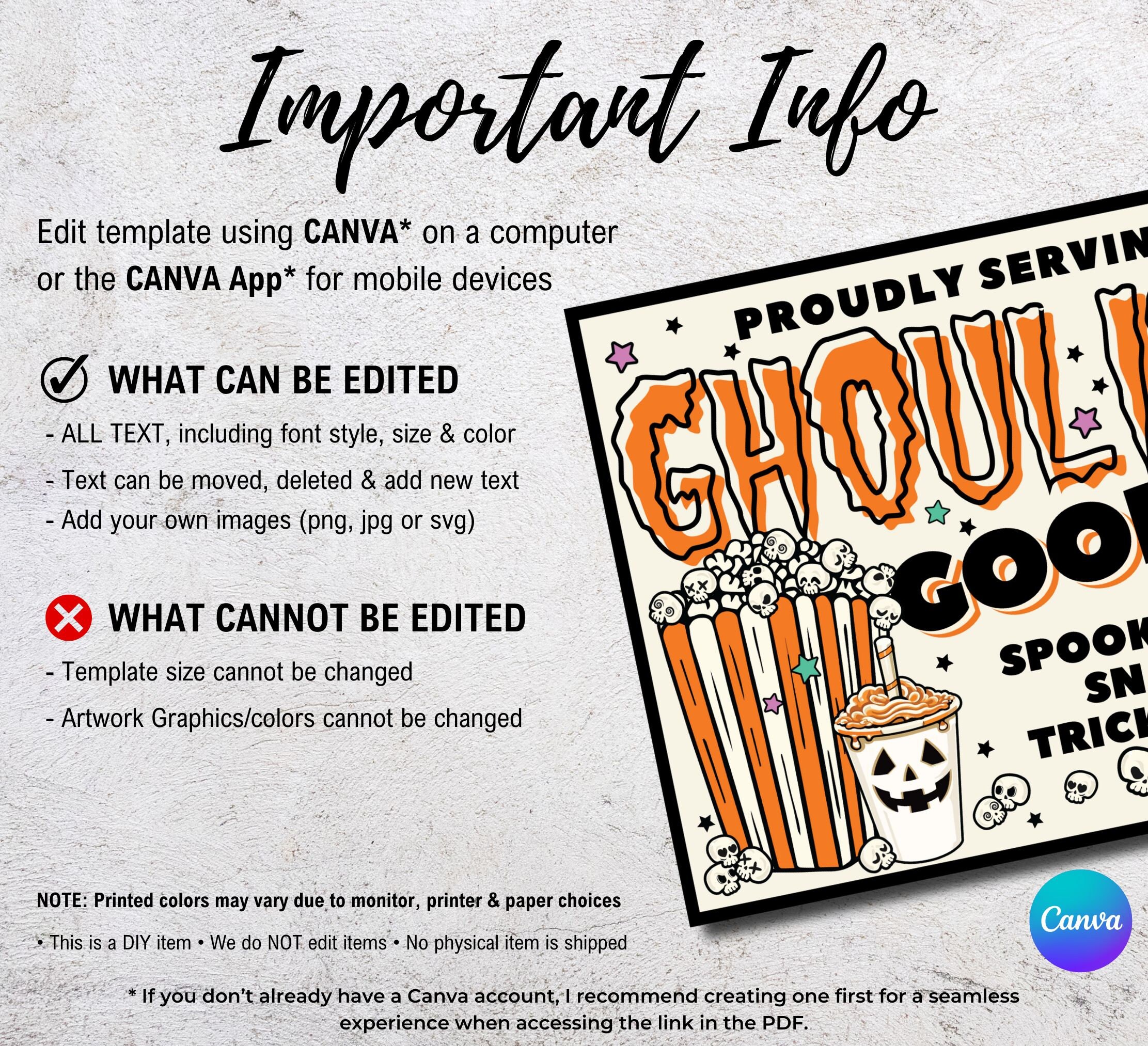 Halloween Ghoulish Goodies Sign, Scary Movie Night Food Poster, Spooky ...