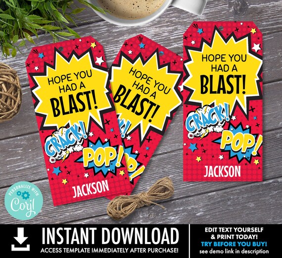 Superhero RED Favor Tag - Superhero Party Gift Tag | You Personalize with CORJL-INSTANT Download Printable