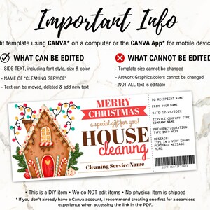 Chèque-cadeau de Noël pour le ménage, Service de ménage, Chèque-cadeau Maison en pain d'épice | Personnalisez avec CANVA-INSTANT DOWNLOAD imprimable image 3