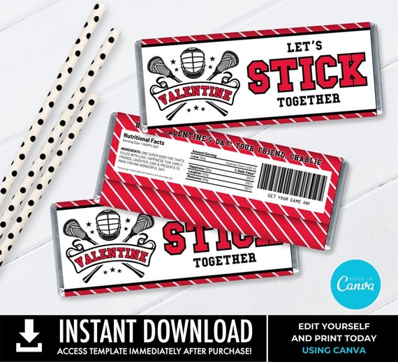 Valentine Lacrosse Candy Bar Label/Wrapper, Lacrosse Valentine, Class Valentine | Edit with CANVA - INSTANT DOWNLOAD Printable Template