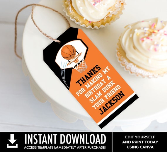 Basketball Favor Tag, Basketball Party, Basketball Birthday, Thank You Tag | You Personalize using CANVA - INSTANT Download Printable