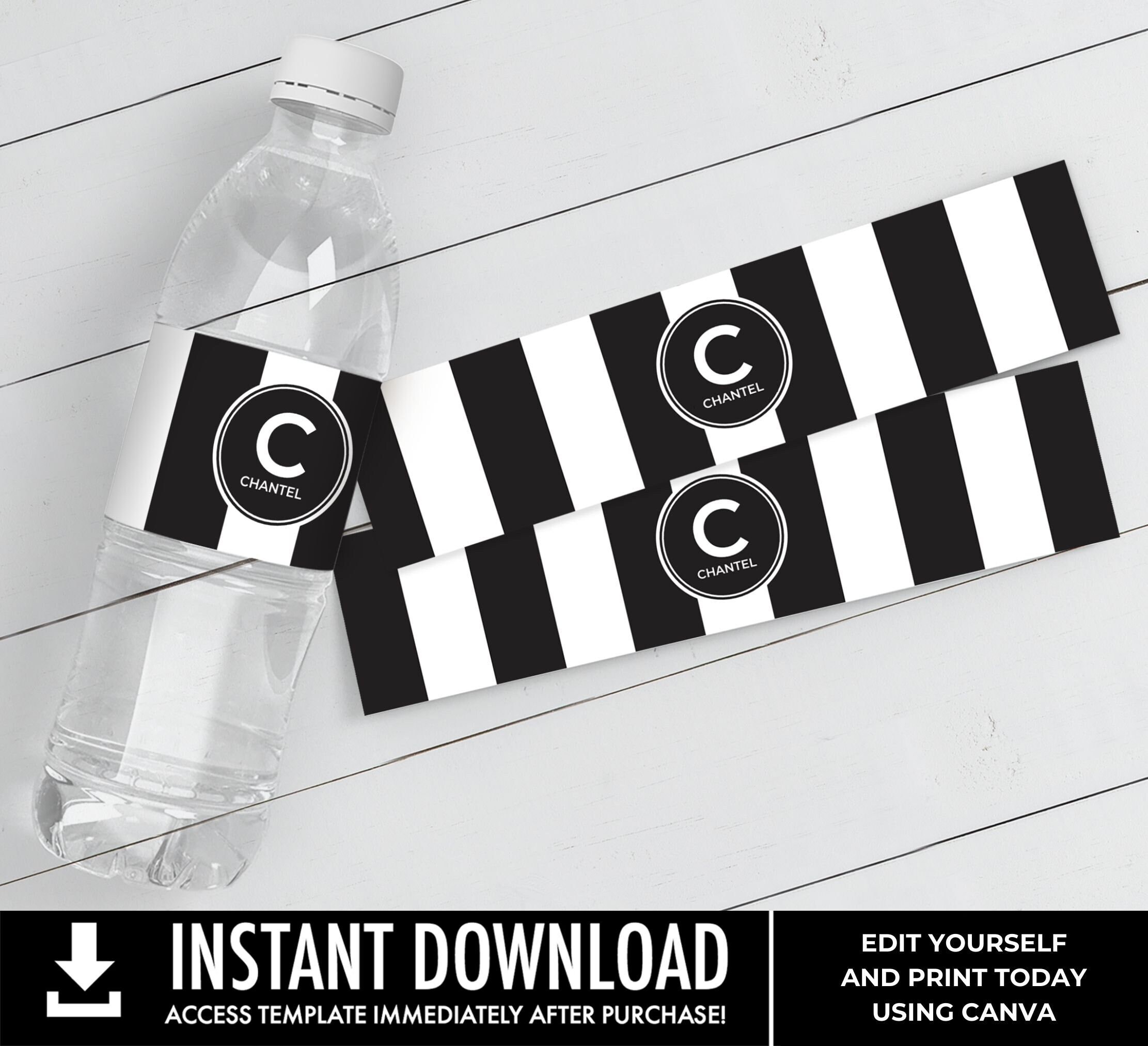 Couture Bridal Baby Shower Water Bottle Label/wrapper, Black & White ...