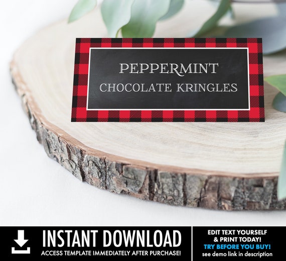 Flannel and Frost Food Labels - Cookie Exchange, Lumberjack, Cookies & Cocoa,Hot Chocolate | Self-Edit with CORJL Instant DOWNLOAD Printable