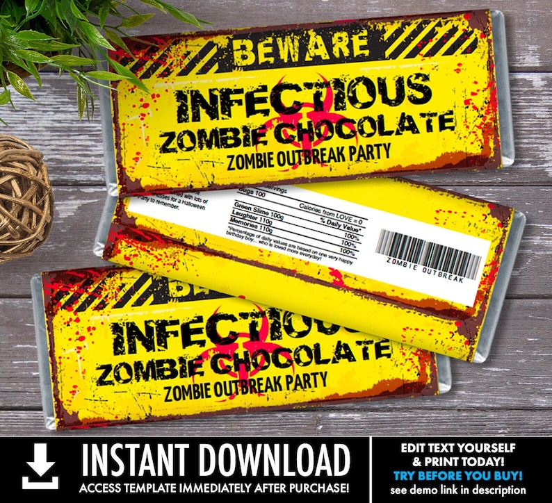 Zombie Candy Bar Wrapper Zombie Outbreak Party, Halloween,infectious ...