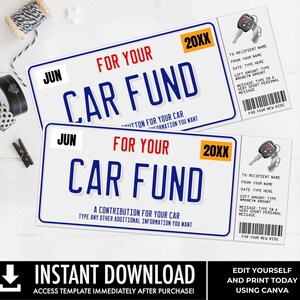Car Fund Surprise Gift Voucher, License Plate Voucher, Gift Reveal, Gift Certificate | You Personalize with CANVA–INSTANT DOWNLOAD Printable image 4
