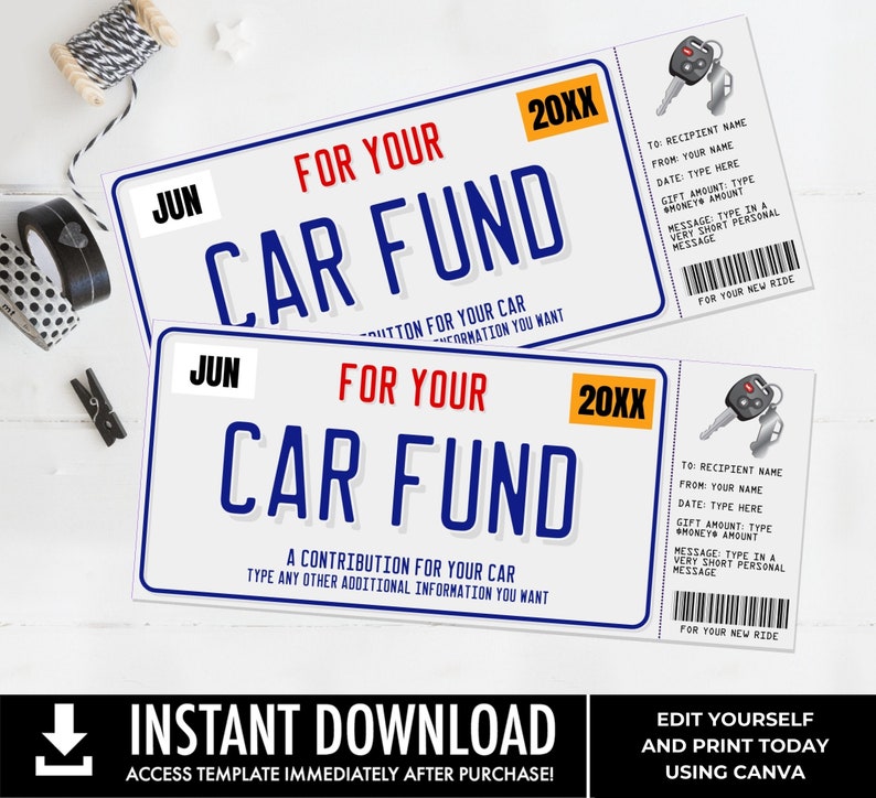 Car Fund Surprise Gift Voucher, License Plate Voucher, Gift Reveal, Gift Certificate | You Personalize with CANVA–INSTANT DOWNLOAD Printable image 4