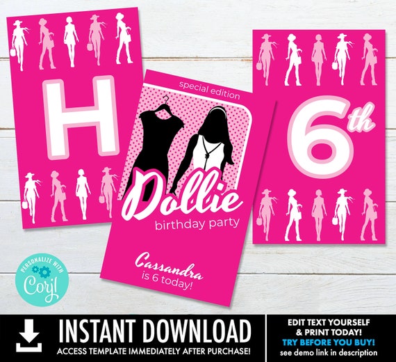Barb Doll Theme Birthday Hot Pink  Banner, Birthday Party Banner Bunting, Dollie Banner | Personalize using CORJL–INSTANT DOWNLOAD Printable