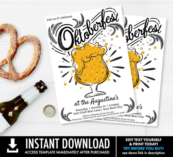 Oktoberfest Invitation - Oktoberfest Party, Oktoberfest Invite, Octoberfest,Beer Fest | Self-Editing with CORJL - INSTANT DOWNLOAD Printable Il_570xn