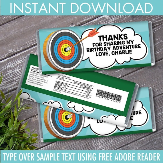 Archery Candy Bar Label/Wrapper - Adventure Awaits Birthday, Wild One Party | Editable Text - Instant Download PDF Printable Il_570xn