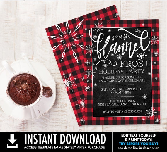 Flannel & Frost Party Invitation - Buffalo Plaid, Holiday Party, Christmas Winter Party | Self-Edit with CORJL - INSTANT DOWNLOAD Printable