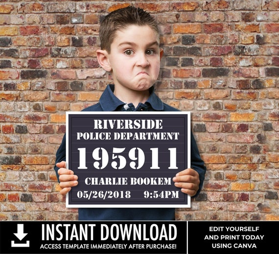 Mugshot Board - Police Slate Sign - Police Party, Cops & Robbers, Spy,Secret Agent Party | Edit with CANVA - INSTANT Download Printable