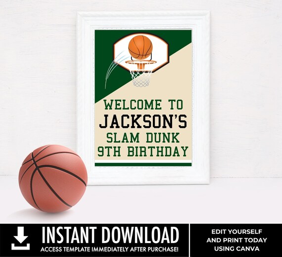 Basketball 5X7 Sign Basketball Party, Basketball Birthday Theme Sign, Welcome Table Sign | Edit with CANVA - INSTANT DOWNLOAD Printable