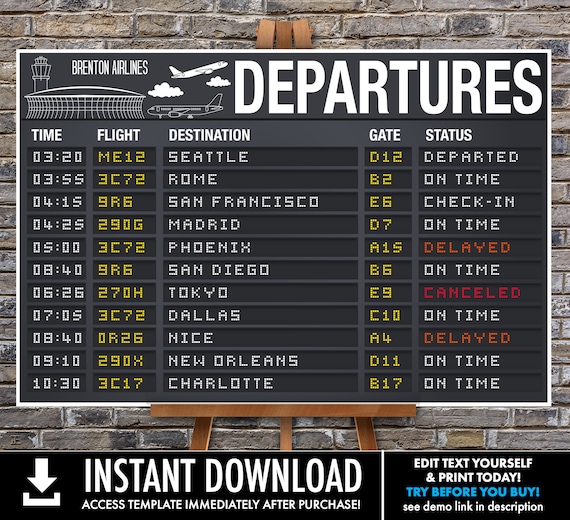 Airplane Party 24"X36" Poster - Departure Sign, Airport Terminal Sign,Aviator Decor | Self-Edit with CORJL - INSTANT Download Printable Il_570xn