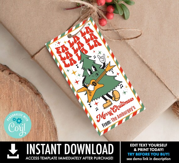 Fa La La La Gift Tag, Retro Christmas Tag, Holiday Gift Tag, Retro Christmas Tree Tag | Self-Edit with CORJL-INSTANT Download Printable