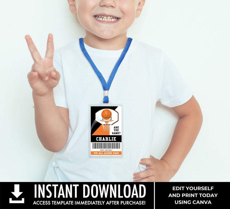 Basketball All Star ID Badge Basketball Party, Basketball VIP All Access Pass You Personalize using CANVAInstant Download Printable image 6