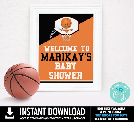 Basketball Baby Shower 8x10 Welcome Sign - Basketball Party, Basketball Shower Sign | Self-Editing with CORJL - INSTANT DOWNLOAD Printable