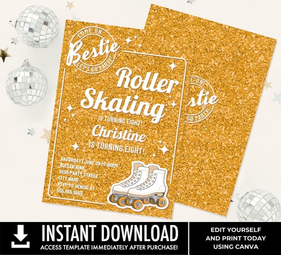 Roller Skating Invitation Sparkle Girl, Barb Doll Themed Invite, Roller Skating Birthday Party | Edit using CANVA–INSTANT Download