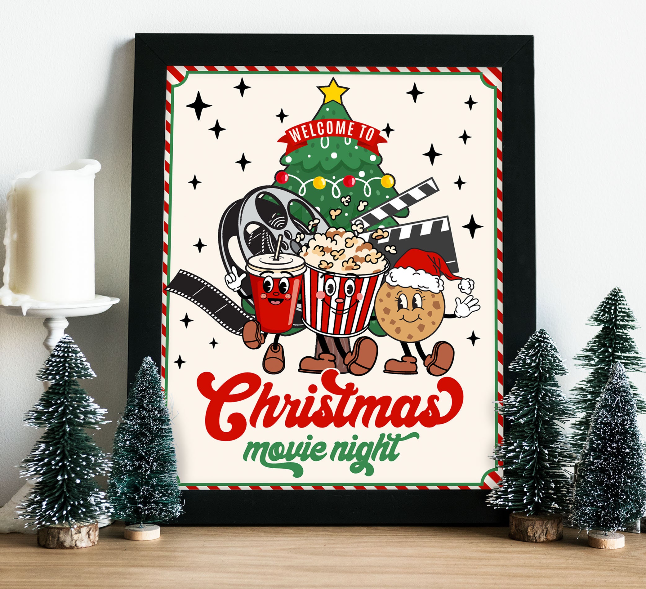 Retro Christmas Movie Night Welcome Sign christmas Movie Decor welcome Sign family Movie Night Ready to print INSTANT Download Printable Etsy