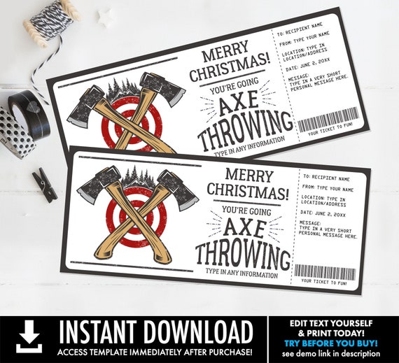 Axe Throwing Birthday Gift, Christmas Gift Certificate, Lumberjack, Surprise Gift Voucher | Self-Edit with CORJL-INSTANT DOWNLOAD Printable