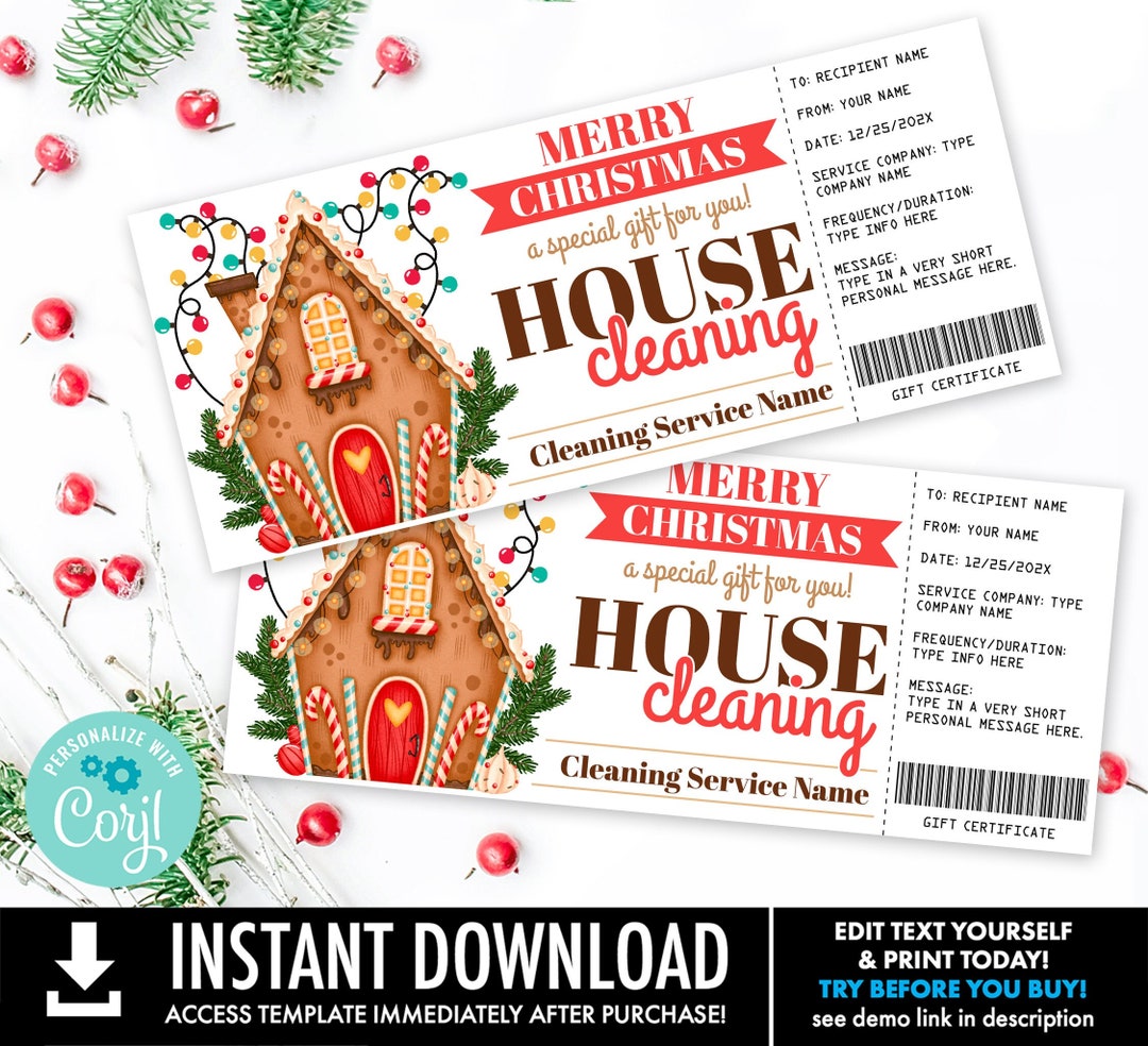 House Cleaning Christmas Gift Certificate,maid Service,gingerbread