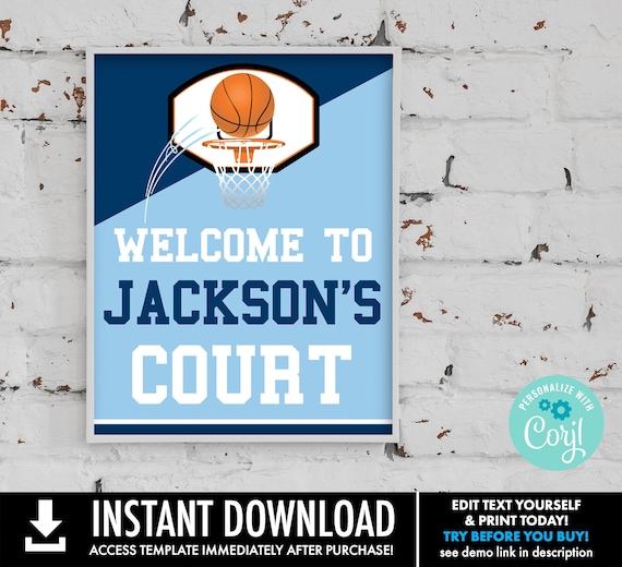 Basketball 11x14 Party Sign - Basketball Party, Basketball Birthday, Welcome sign | Self-Editing with CORJL - INSTANT DOWNLOAD Printable