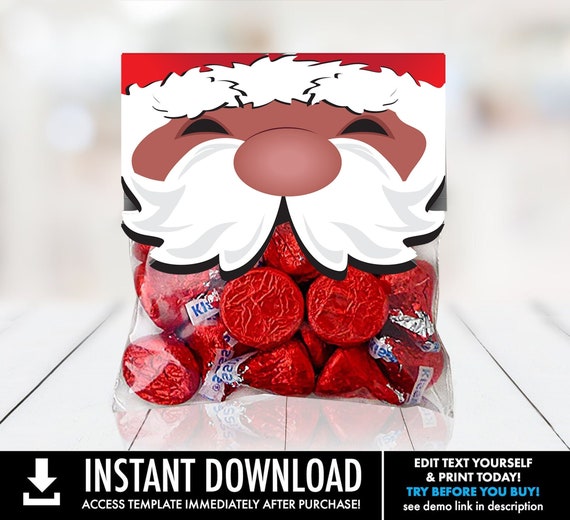 Santa Kisses Treat Bag Topper, Santa Breakfast, Santa & Pancakes, Santa Baby,Santa Party | Self-Edit with CORJL - INSTANT DOWNLOAD Printable