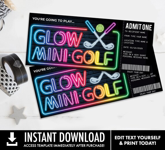 Mini Golf Gift Certificate, Miniature Golf Surprise Gift Voucher | Edit with CANVA - INSTANT DOWNLOAD Printable Template